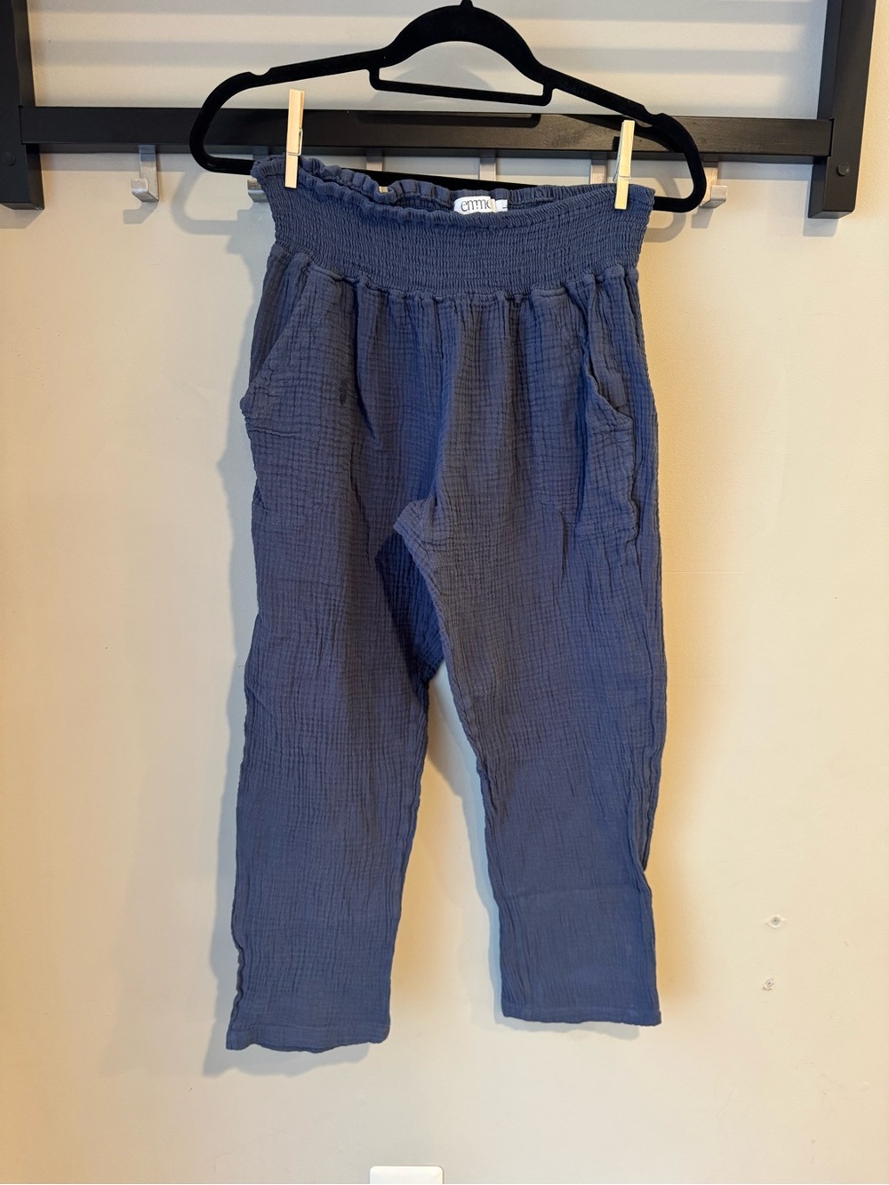 Emme Maternity Postpartum Pants in Navy Cotton Gauze